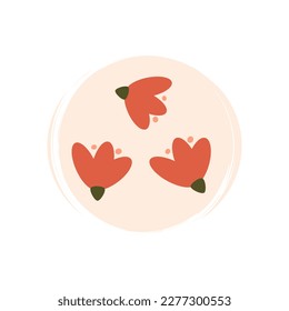 Cute logo or icon vector with red abstract flowers illustration on circle with brush texture, for social media story and highlights