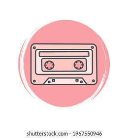 Cute logo or icon vector with retro cassette tape, illustration on circle with brush texture, for social media story and highlight 