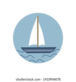 Cute logo or icon vector with sailboat in the sea, illustration on circle for social media story and highlights	