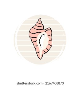 Cute logo or icon vector with seashell on striped background, illustration on circle for social media story and highlights