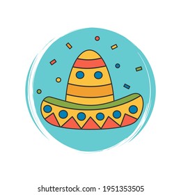 Cute logo or icon vector with sombrero, illustration on circle with brush texture, for social media story and highlights