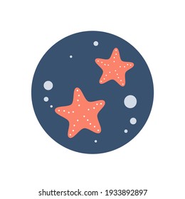 Cute logo or icon vector with starfishes in the sea, illustration on circle for social media story and highlights	