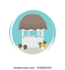 Cute Logo Or Icon Vector With Tiki Bar, Illustration On Circle With Brush Texture, For Social Media Story And Highlights