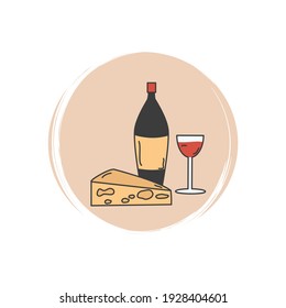 Logotipo o vector de íconos con comida tradicional francesa, ilustración en círculo con textura de brocha, para la historia de medios sociales y resaltado	