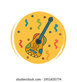 Cute logo or icon vector with traditional mexican guitar, illustration on circle with brush texture, for social media story and highlights