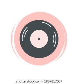 Logotipo o vector de icono con registro de vinilo, ilustración en círculo con textura de brocha, para la historia de medios sociales y destacar 