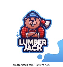 Cute logo mascot beaver  lumberjack for your brand's logo