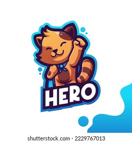 Cute logo mascot cat super hero for your brand's logo