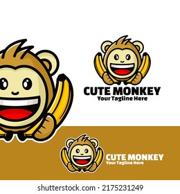 cute logo monkey with banana art illustration