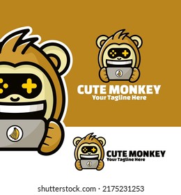 cute logo monkey gamers art illustration