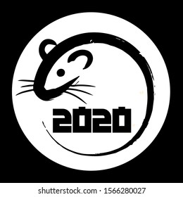 Cute logo of the New Year 2020 the year of the Rat, black and white