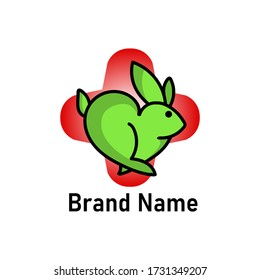 cute logo of a rabbit with health surrounding it. fun design perfect for many businesses including baby brands, hospital, pet stores, etc. 