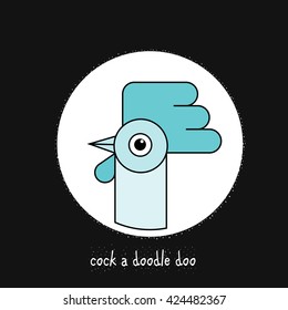 Cute logo rooster. cartoon vector illustration. inscription - cock a doodle doo