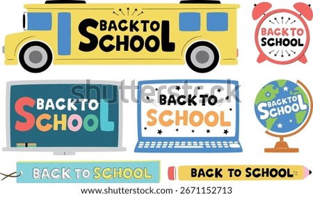 Cute logo title letters and frame set for school, new term, study image_classroom related, entrance, etc.