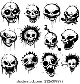 logotipos bonitos con huesos y cráneos en diversas expresiones