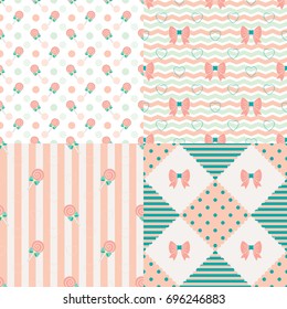 Cute lollipop and bow seamless  pattern in old rose, lollipop vector and back ground peach color.