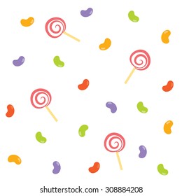 Cute lollipop candy seamless background, vector design illustration.