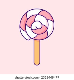 Cute Lollipop on Stick. Vector Clip Art Illustration. Vibrant vector clip art illustration featuring a cute lollipop on a stick in bright colors, capturing the adorable essence of the kawaii style.