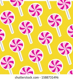cute lollipop pattern isolated in yellow background