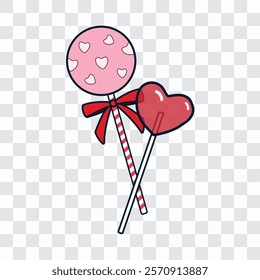 Cute lollipops, with heart shapes, with transparent background. Good for  stickers, textile prints, stamps, cards, banners, decorations, icons, ad posts