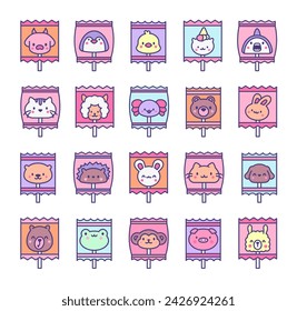 Cute lollypop with animal face. Cartoon sweet candies. Hand drawn style. Vector drawing. Collection of design elements.