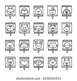 Cute lollypop with animal face. Coloring Page. Cartoon sweet candies. Hand drawn style. Vector drawing. Collection of design elements.