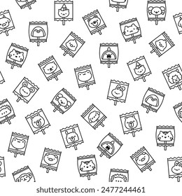 Cute lollypop with animal face. Seamless pattern. Coloring Page. Cartoon sweet candies. Hand drawn style. Vector drawing. Design ornaments.