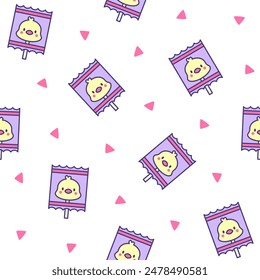 Cute lollypop with animal face. Seamless pattern. Cartoon sweet candies. Hand drawn style. Vector drawing. Design ornaments.