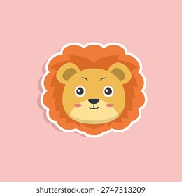 A cute lon face sticker. Vector illustration in a childlike style.
