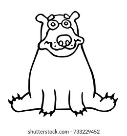 Cute lonely bear sitting and looking. Vector illustration. Funny sad cartoon animal character.