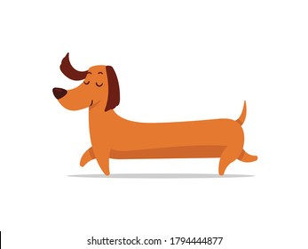 Cute long dachshund puppy dog vector cartoon flat illustration isolated on white