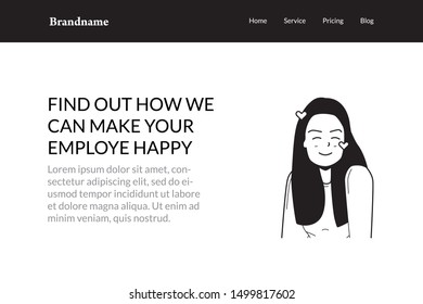 Cute long hair girl smiling fall in love with happiness feeling wearing long sleeve shirt landing page illustration vector isolated