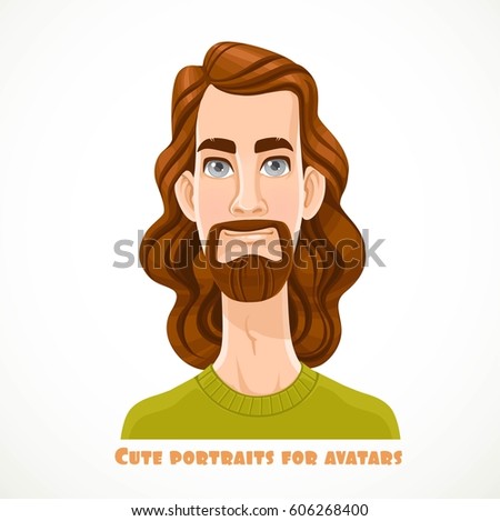 Cute long haired bearded man portrait for avatar isolated on a white background