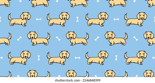 Cute long haired dachshund dog cream color cartoon seamless pattern, vector illustration svg