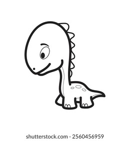 Cute long neck dinosaur coloring page vector illustration on white background