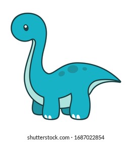 Cute Long Neck Dinosaur with Outline Vector Illustration on White