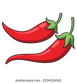 Cute long red chili cartoon illustration