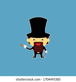 cute long-hat man, isolated vector cartoon with a blue background. Cute cartoon characters for children's book illustrations,