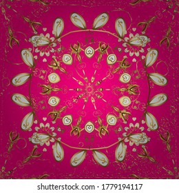 Cute Look. Vector illustration. Illustration in brown and magenta colors. Luxury Geometric Pattern. Seamless. In vintage style.