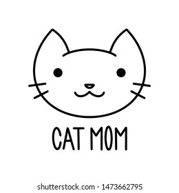 Cute looking cat, cat mom. Hand drawn cute cat illustration in doodle style. For children, women, funny, cute. Vector EPS