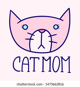 Cute looking cat, cat mom. Hand drawn cute cat illustration in doodle style. For children, women, funny, cute. Vector EPS
