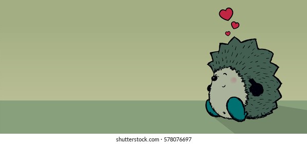 Cute looking chubby hedgehog in love.Horizontal banner design.Vector illustration