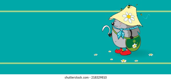 cute looking forest hedgehog surrounded by friendly bees vector illustration/forest druid hedgehog