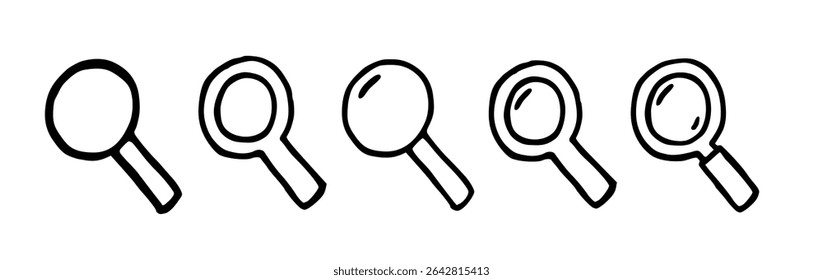 Cute Looking Glass Icon Variations Magnifying Glass Search Bar Icons Handdrawn Doodle 