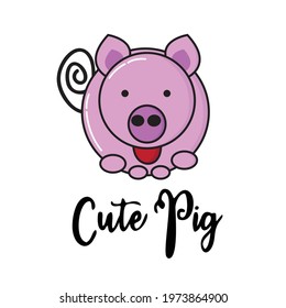 Cute looking Pig or Swine flat vector illustration logo with dummy text on white background.