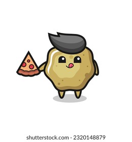 cute loose stools cartoon eating pizza , cute style design for t shirt, sticker, logo element