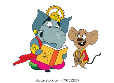 Carácter lindo de Lord Ganesha. Ilustración vectorial. Aislado en fondo blanco.