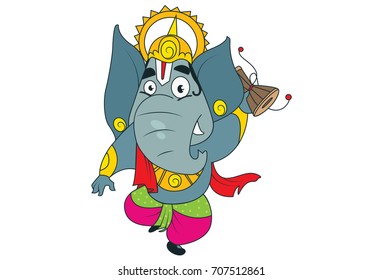 Cute Lord Ganesha Character. Vector Illustration. Isolated on White background.