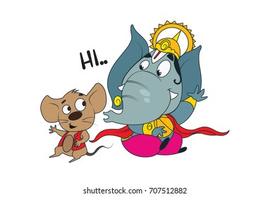 Cute Lord Ganesha Character. Vector Illustration. Isolated on White background.