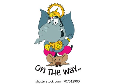 Cute Lord Ganesha Character. Vector Illustration. Isolated on White background.